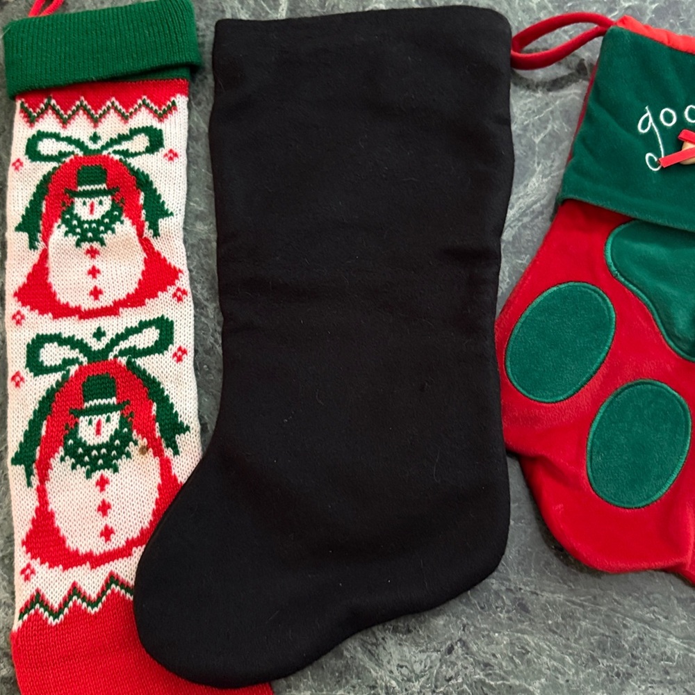 Three Christmas Stockings 
Craftsman with pocket 
Good Dog 
Knit Snowman - Picture 5 of 10
